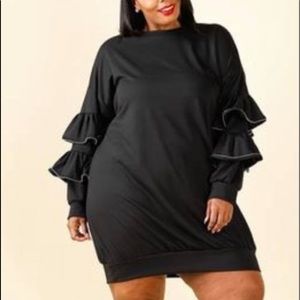Plus Black Sweater Dress with Ruffle Sleeves